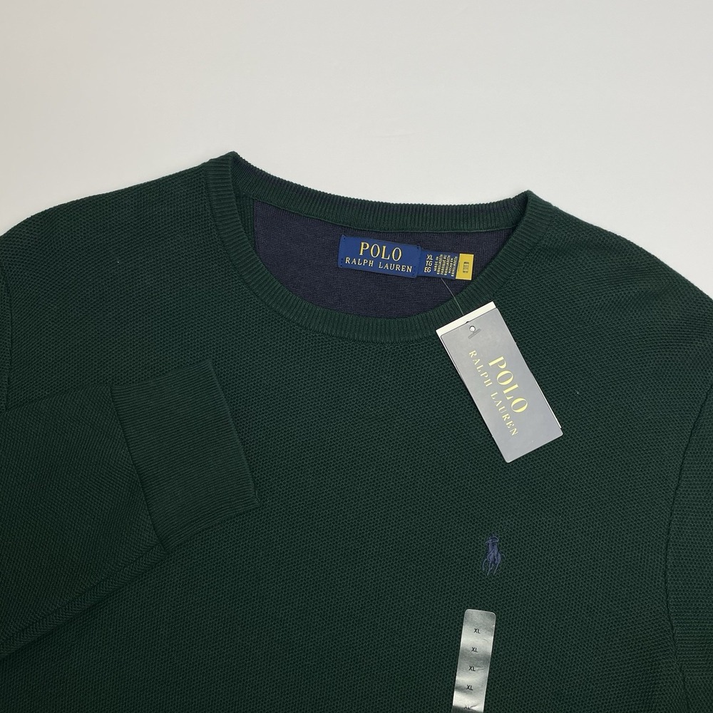 NEW Polo Ralph Lauren Sweater Mens XL Green‎ Textured Cotton Crew Neck Pullover